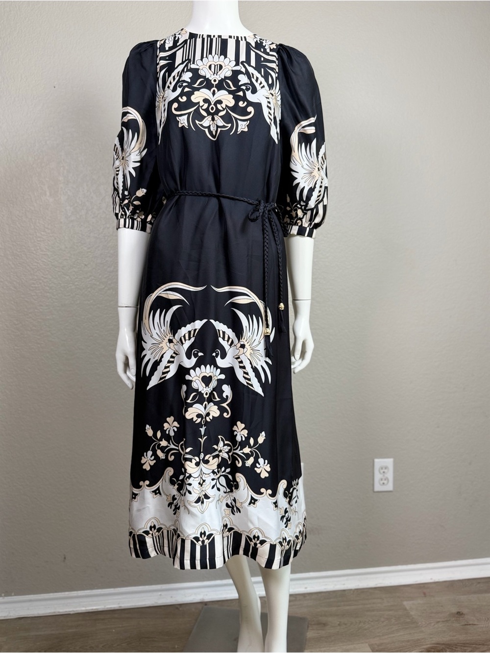 Johnny Was Jade Viviette Midi Dress - Black & White Bird of Paradise - XS